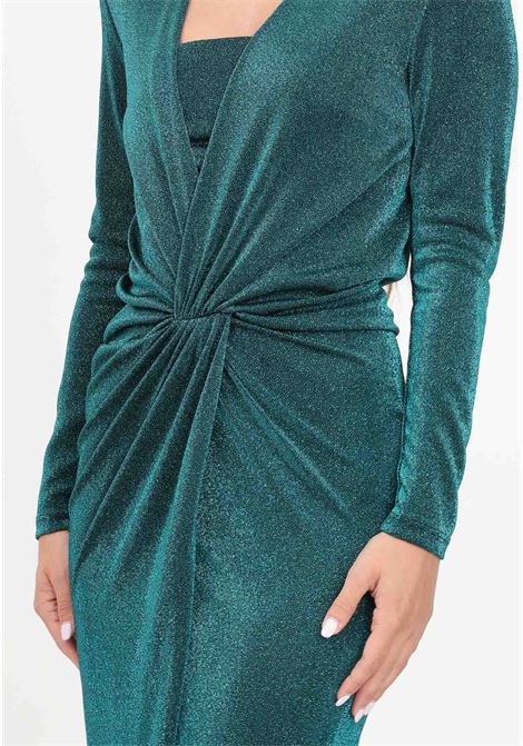 Long emerald green dress for women with a light shimmering effect SIMONA CORSELLINI | A24CEAB045-01-TJER00490709